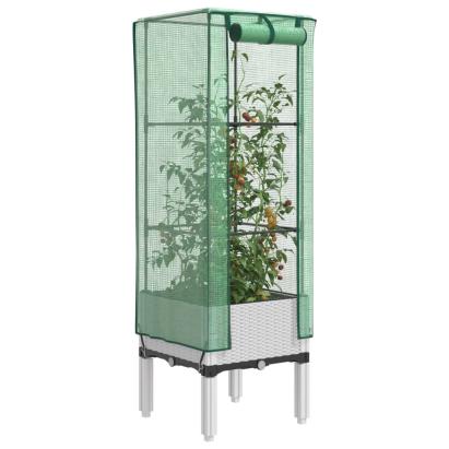 Strat înălțat cu husă de seră, aspect ratan, 40x40x140 cm GartenMobel Dekor