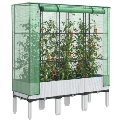 Strat înălțat cu husă de seră, aspect ratan, 120x40x140 cm GartenMobel Dekor