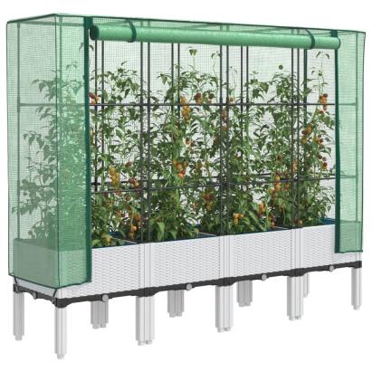 Strat înălțat cu husă de seră, aspect ratan, 160x40x140 cm GartenMobel Dekor