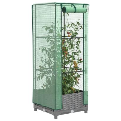 Strat înălțat cu husă de seră, aspect ratan, 40x40x123 cm GartenMobel Dekor