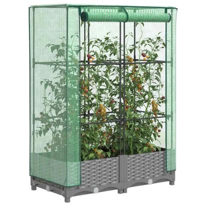 Strat înălțat cu husă de seră, aspect ratan, 80x40x123 cm GartenMobel Dekor
