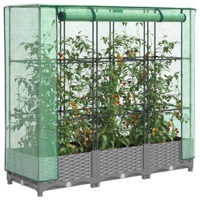 Strat înălțat cu husă de seră, aspect ratan, 120x40x123 cm GartenMobel Dekor