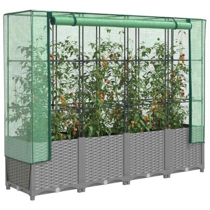 Strat înălțat cu husă de seră, aspect ratan, 160x40x138 cm GartenMobel Dekor
