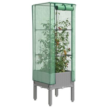 Strat înălțat cu husă de seră, aspect ratan, 40x40x140 cm GartenMobel Dekor