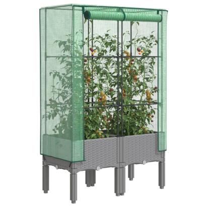 Strat înălțat cu husă de seră, aspect ratan, 80x40x140 cm GartenMobel Dekor