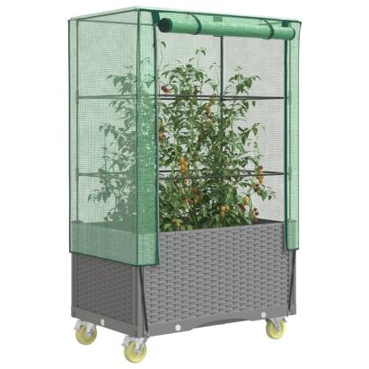 Strat înălțat cu husă și roți, aspect ratan, 80x50x182 cm GartenMobel Dekor