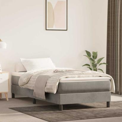 Saltea cu arcuri buzunar de copii fermitate medie gri deschis 80x160cm catifea GartenMobel Dekor