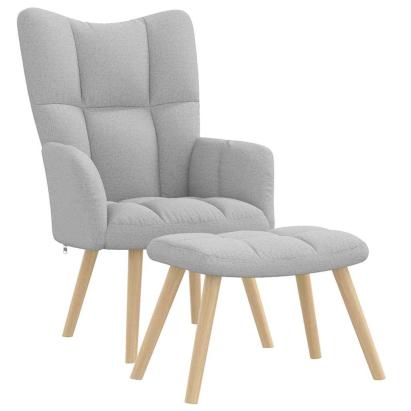Scaun de relaxare cu taburet din material gri nor GartenMobel Dekor