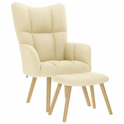 Scaun de relaxare cu taburet, crem, textil GartenMobel Dekor