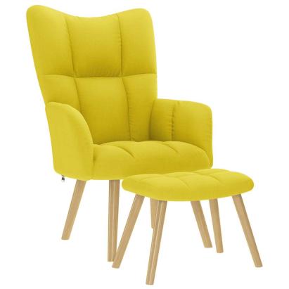 Scaun de relaxare cu taburet din material galben deschis GartenMobel Dekor