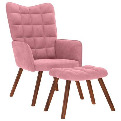 Scaun de relaxare cu taburet, roz, catifea GartenMobel Dekor