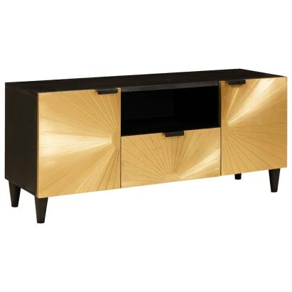 Cabinet TV cu raft Negru și Aur 105 x 33 x 46 cm Lemn compozit GartenMobel Dekor