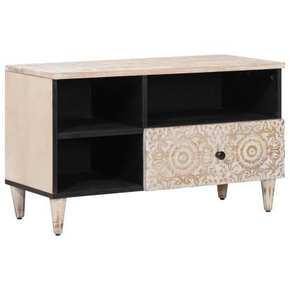 Cabinet TV cu sertar Alb 80 x 33,5 x 46 cm Lemn de mango solid GartenMobel Dekor