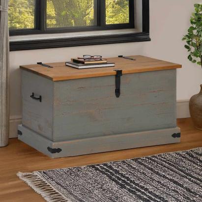Cufă de depozitare HALDEN gri 91x48x47 cm lemn masiv de pin GartenMobel Dekor