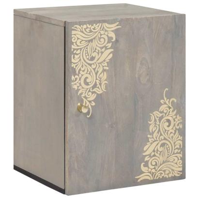 Dulap de perete cu ușă Gri 38 x 33 x 48 cm Lemn de mango solid GartenMobel Dekor