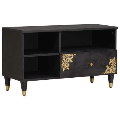Cabinet TV cu sertar Negru 80 x 33 x 46 cm Lemn de mango solid GartenMobel Dekor