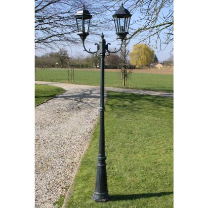 Stâlp lampă grădină 2 brațe verde închis/negru 230 cm aluminiu GartenMobel Dekor