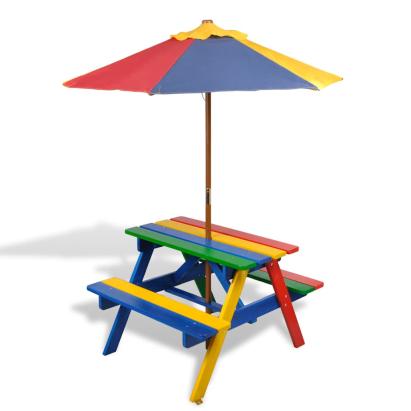 Masă de picnic pentru copii cu bănci și umbrelă, lemn multicolor  GartenMobel Dekor