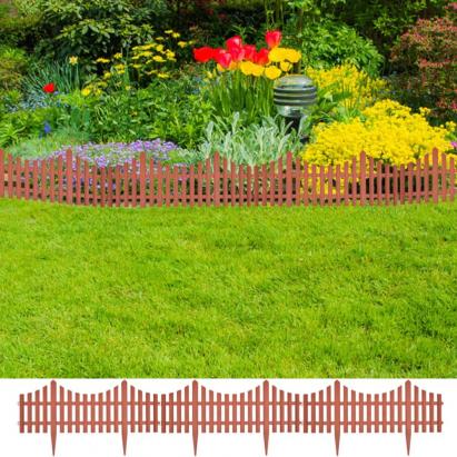 Pachet 17 buc Bordura Gardulet Decorativ Plastic 10m pentru Gazon sau Flori, Dimensiuni 1000x32cm, Imitatie Lemn Maro