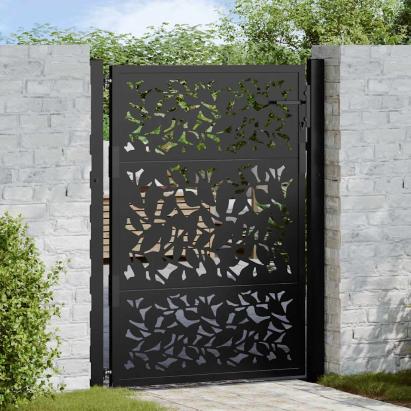 Poartă de grădină neagră 100x125 cm, model frunze de oțel GartenMobel Dekor