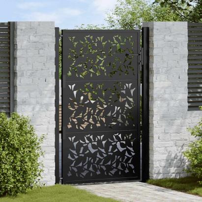 Poartă de grădină neagră 100x150 cm, model frunze de oțel GartenMobel Dekor