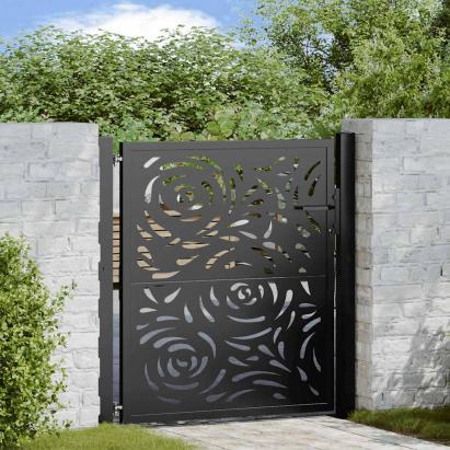 Poartă de grădină neagră 100x100 cm, oțel, design cu flacără GartenMobel Dekor