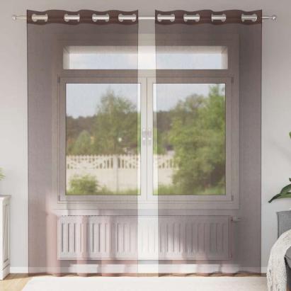 Perdele Voile cu Oeli 2 buc Maro 140x225 cm GartenMobel Dekor