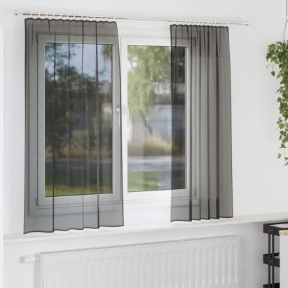 Perdele Voile cu buzunare pentru bare 2 buc Negru GartenMobel Dekor