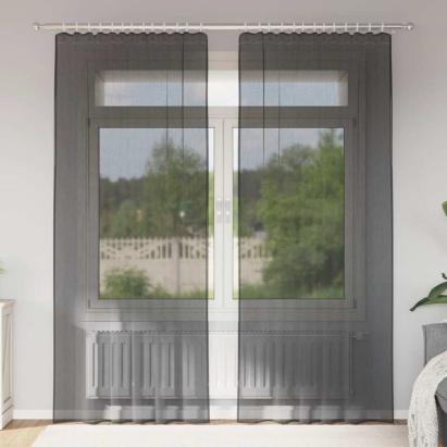 Perdele Voile cu buzunare pentru bare 2 buc Negru GartenMobel Dekor