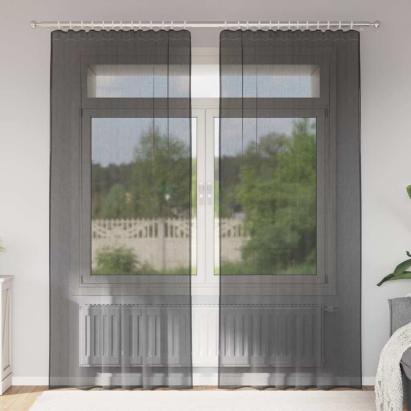 Perdele Voile cu buzunare pentru bare 2 buc Negru GartenMobel Dekor
