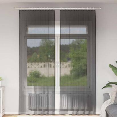 Perdele Voile cu buzunare pentru bare 2 buc Negru GartenMobel Dekor