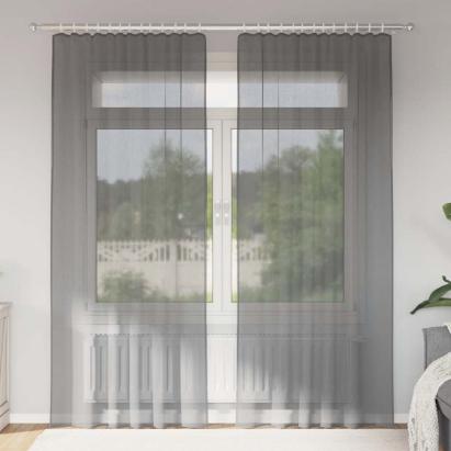 Perdele Voile cu buzunare pentru bare 2 buc gri închis GartenMobel Dekor