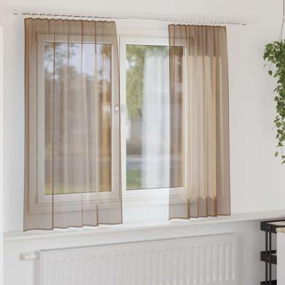 Perdele Voile cu buzunare pentru bare 2 buc maro deschis GartenMobel Dekor