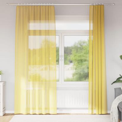 Perdele Voile cu buzunare pentru bare 2 buc Galben GartenMobel Dekor