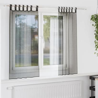 Perdele din voile cu tablă 2 buc Negru GartenMobel Dekor