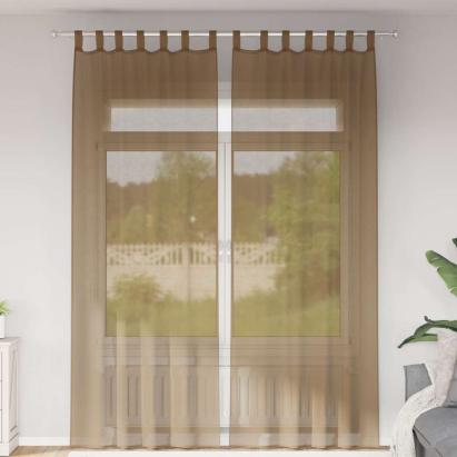 Perdele Voile cu Bucle 2 buc Maro Deschis 140x260 cm GartenMobel Dekor