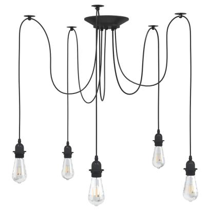 Lampă suspendată cu 5 suporturi E27 metal negru GartenMobel Dekor