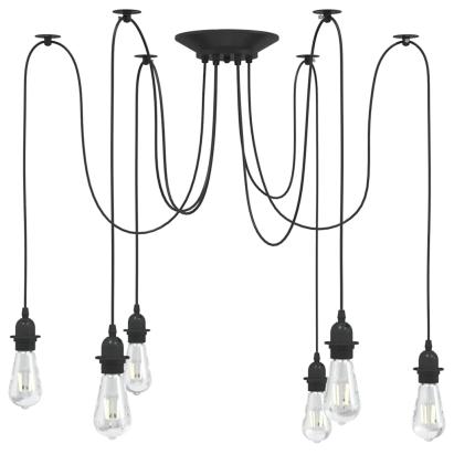 Lampă suspendată cu 6 suporturi E27 metal negru GartenMobel Dekor