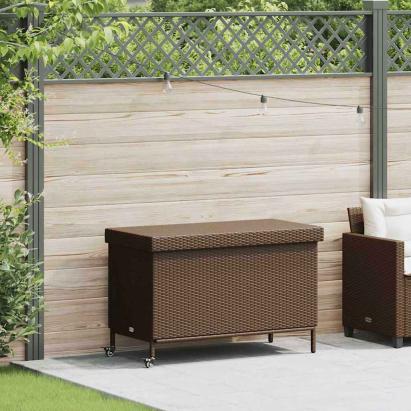 Ladă depozitare de grădină cu roți, maro 110x55x73 cm poliratan GartenMobel Dekor