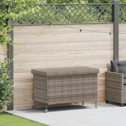 Ladă depozitare de grădină cu roți, gri 110x55x73 cm poliratan GartenMobel Dekor