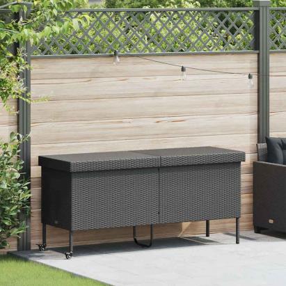 Ladă depozitare de grădină cu roți negru 160x55x75 cm poliratan GartenMobel Dekor
