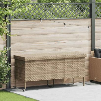 Cutie de depozitare grădină cu roți Bej 160x55x75 cm Poly Ratan GartenMobel Dekor