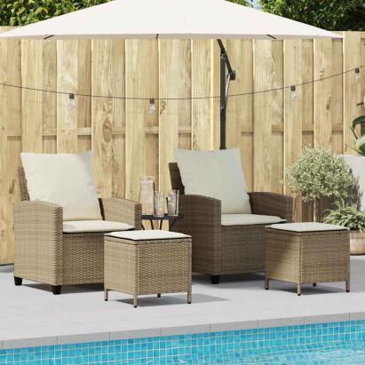 Set canapele de grădină, 4 piese, cu perne, bej, poliratan GartenMobel Dekor