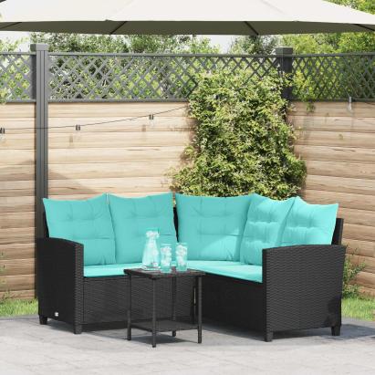 Canapea de grădină cu pernă 2 pcs Negru și Turcoaz Rattan poli GartenMobel Dekor