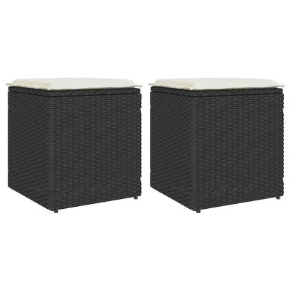 Scaune de grădină cu perne 2 buc Negru 40x40x43 cm Poly Ratan GartenMobel Dekor