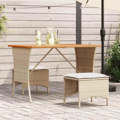 Masă de grădină cu blat din lemn de salcâm Bej Poly Rattan GartenMobel Dekor