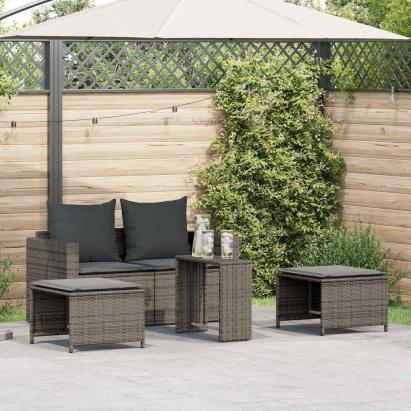 Set canapea grădină 5 piese cu perne stivuibile polirattan gri GartenMobel Dekor