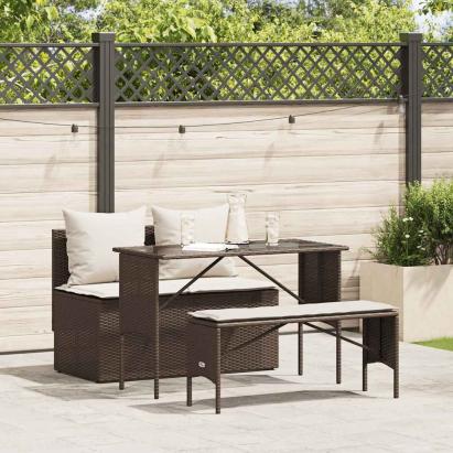 Set mobilier de grădină cu perne, 3 piese, maro, poliratan GartenMobel Dekor
