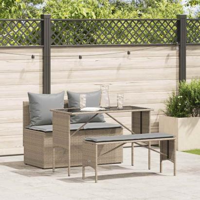 Set mobilier de grădină cu perne, 3 piese, bej, poliratan GartenMobel Dekor