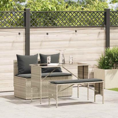 Set mobilier de grădină cu perne, 3 piese,gri deschis,poliratan GartenMobel Dekor